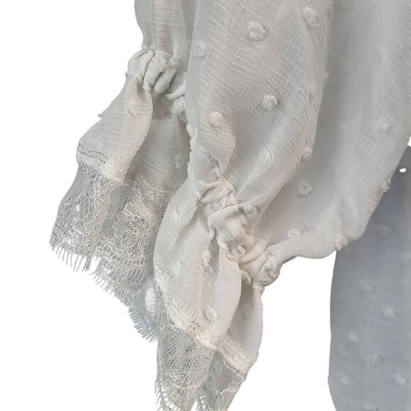 NEW POL Small White Sheer Blouse Standup Collar Ruffles Lace BOHO Vintage Style - Picture 11 of 16